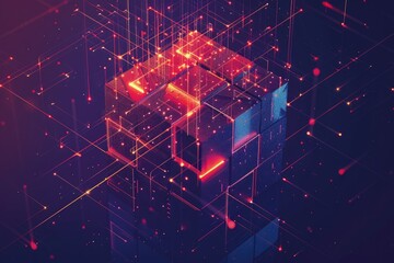 Poster - A cube with glowing lights, perfect for tech concepts