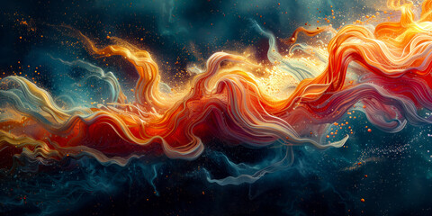 Wall Mural - A long, curvy line of orange and blue colors with a lot of white