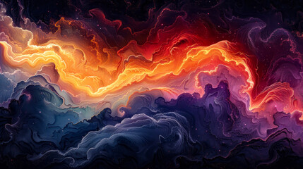 Wall Mural - A colorful galaxy with a long orange line