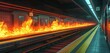 In an underground subway, an electrical fault causes a fire on the track, leading to an evacuation,  illustration stlye