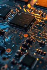 Poster - Detailed view of a computer motherboard. Ideal for technology concepts