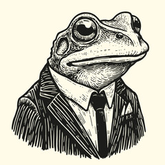 Wall Mural - frog in a classic suit vintage sketch