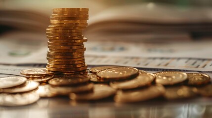 Poster - A stack of gold coins and financial documents on a desk, illustrating the integration of precious metals into comprehensive financial plans.