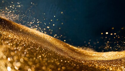 Poster - gold glitter powder splash on black background gold wave on navy background fire dark galaxy fantasy illustration for copy space text web mobile by vita