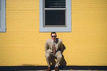 Aufkleber - Summer photography on pastel color wall, Person on blank wall photography on summer fashion time