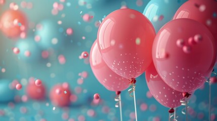 Canvas Print - Group of Pink and Blue Balloons Floating in the Sky