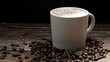 Coffee machine filling aromatic hot coffee in to cup with black background. Hot coffee or espresso is pouring into white coffee cup falling into boiled water with separated black backdrop. Comestible.