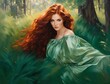 Woman with red hair in green dress