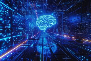 Poster - A futuristic cityscape with a central brain, suitable for sci-fi concepts