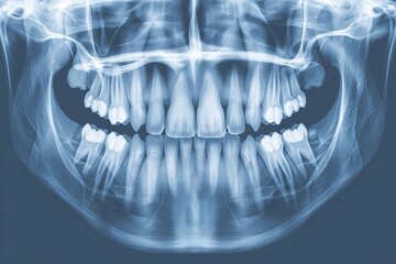 Poster - X-ray showcasing a persons smile with detailed views of their teeth and jaw structure. Generative AI