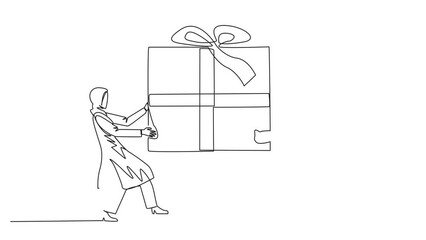 Poster - self drawing animation of single line drawing two professional arabian businesswoman fighting over g