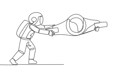 Poster - self drawing animation of continuous line drawing two emotional astronaut fighting over boxing belt.