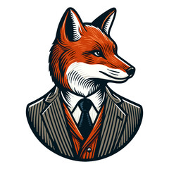 Wall Mural - fox wearing vintage suit portrait illustration
