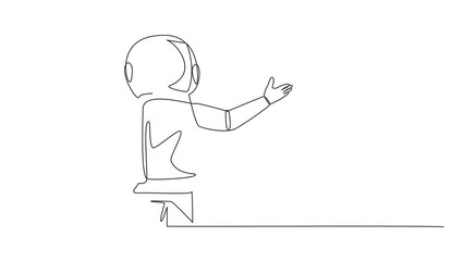 Poster - animated self drawing of continuous one line drawing rear view of astronaut speaking at the podium w