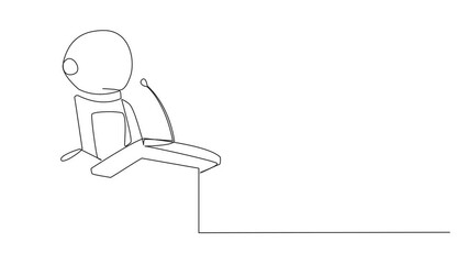 Poster - animation of one line drawing of single continuous line drawing young astronaut speaking at podium. 