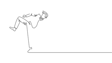 Poster - Self drawing animation of single one line drawing businessman doing taekwondo movements. Make kicking motion. Have strong legs. Business with sport. Keep healthy stay strong. Full length animated