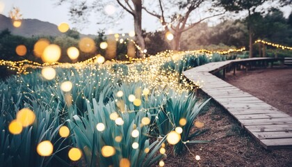 Wall Mural - fireflies garden with earthy tones