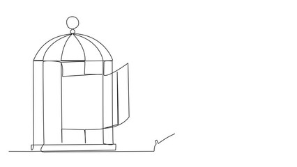Poster - Self drawing animation of single one line drawing businessman running out of the cage holding the key. Concept of freedom from something that binds. Freedom to advance business. Full length animated
