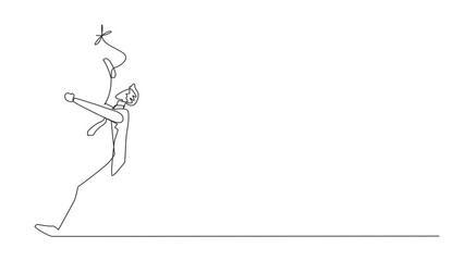 Poster - Self drawing animation of single continuous line drawing young businessman carrying a bomb with a burning fuse. Keeping danger away from the business environment to survive. Full length animated