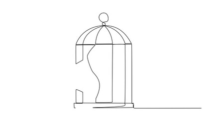 Poster - Self drawing animation of single continuous line drawing young businesswoman pull the iron bars until dented. Describes anger. Businesswoman expressing disappointment. Unhappy. Full length animated