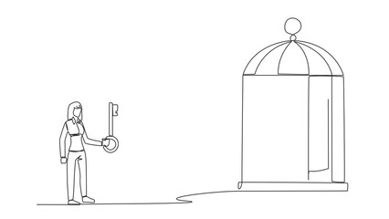 Poster - animation of one line drawing of single one line drawing businesswoman who was free by colleague fro