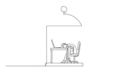 Poster - animation of one line drawing of continuous one line drawing businesswoman trapped in cage asleep on