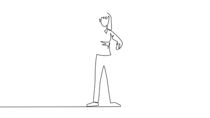Poster - Animation of one line drawing of continuous one line drawing businesswoman standing straight. Survive inflation and pandemics. Looking to the future of business is full of success. Full length motion