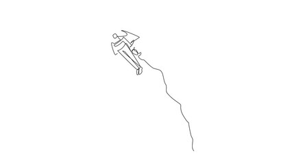 Poster - Animation of one line drawing of single one line drawing businesswoman flying with rocket. Desire to take the business to the skies. Successful entrepreneur. Great businesswoman. Full length motion