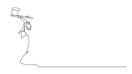 Poster - Self drawing animation of continuous line drawing Arabian businessman swinging an axe. Style like a lumberjack. Strong. Muscular. Powerful. Sports for physical health. Awareness. Full length animated