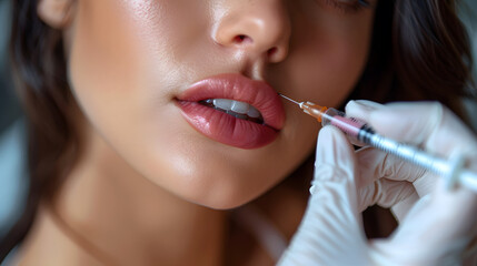 Syringe near Woman's Chin Beauty Injections 