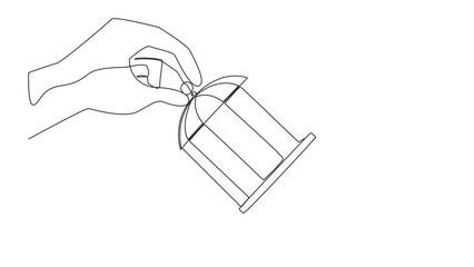 Poster - Animated self drawing of continuous one line drawing big hand holds the cage want to catch crawl Arab businessman. Lost on all fronts. Helpless businessman. Full length single line animation
