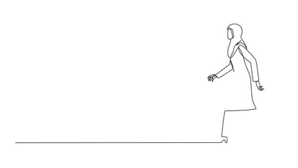 Wall Mural - Animated self drawing of continuous line drawing Arab businesswoman walking to canteen to break. Taking time for a while to hone ideas back into brilliant ideas. Full length single line animation