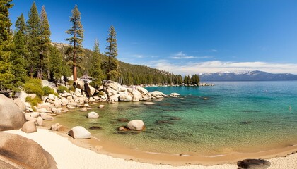 Wall Mural - the sandy shores and rocky waters of sand harbor state park located on the nevada side of lake tahoe usa