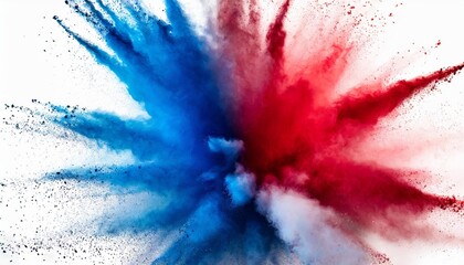 Wall Mural - labor day red white and blue colored dust explosion background splash of american flag colors smoke dust on white background independence day memorial day patriotic abstract pattern