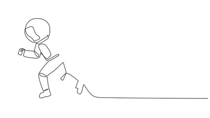 Poster - Animated self drawing of continuous line drawing astronaut doing light exercise. Running aims to maintain heart health. Astronaut with a healthy style. Good mental. Full length single line animation