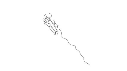 Poster - Self drawing animation of one line drawing young astronaut flying with rocket. Desire to take the business to the moon. Successful entrepreneur. The great energetic astronaut. Full length animated