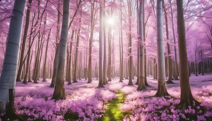 Wall Mural - enchanting pink crystal forest