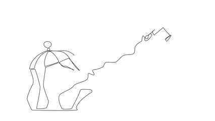 Poster - Animation of one line drawing astronaut flying with rocket and breaking the cage. Free from traps. Getting a booster to continue the business. Single line self drawing animated. Full length motion