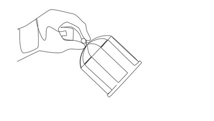 Aufkleber - Animated self drawing of continuous line drawing big hand holds the cage want to catch crawling astronaut and losing streak. Lost on all fronts. Bankrupt. Spaceman. Full length single line animation