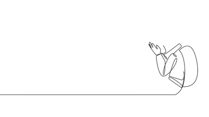 Poster - Animation of continuous line drawing astronaut sitting while covering face. An unhappy astronaut bemoans the fate of a business. Failure business. One line self drawing animated. Full length motion