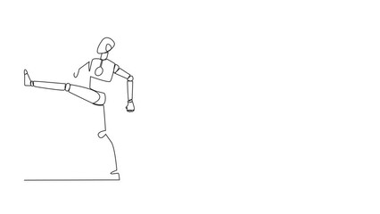 Poster - Self drawing animation of single continuous line drawing robot doing kicking motion. Stretch before office hours start. A healthy way to stay focused on doing business. Full length animated