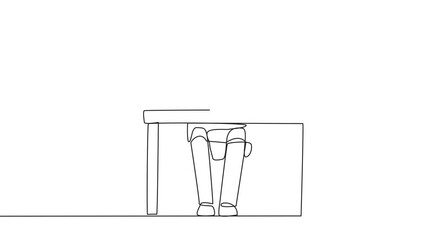 Poster - Animated self drawing of continuous line drawing robot sitting typing on laptop computer. Prepare important data to presenting in front of Board of Director. Hectic. Full length single line animation