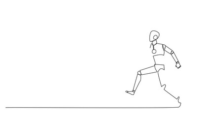 Poster - Animation of single line drawing smart robotic running holding key. Perform movements like a relay athlete. Secret key to business revival. Continuous line self drawing animated. Full length motion