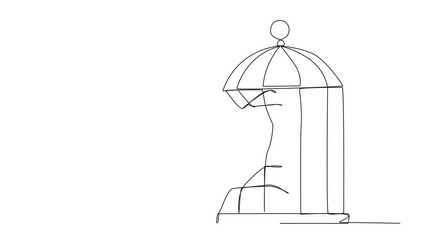 Poster - Animated self drawing of continuous line drawing taekwondo robot destroy the cage with the kick. Metaphors remove the comfort zone trap. A genius entrepreneur. Full length single line animation