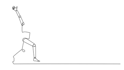 Poster - Animated self drawing of one line drawing robot running to celebrate the success of business. Like a football player who scores goal, doing celebrates. Success. Full length single line animation