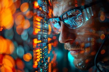 Poster - A close-up of a circuit board seamlessly transitions to a blur of glowing bokeh lights, creating a captivating abstract image
