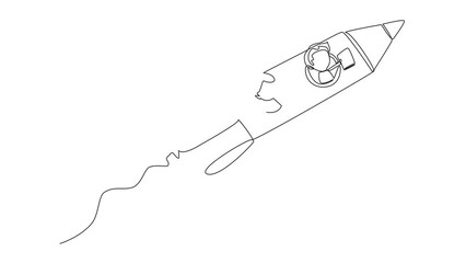 Poster - animation of single line drawing the kids flying on a rocket reading a book. always reading books an