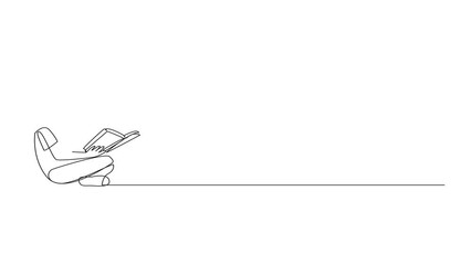 Poster - animated self drawing of one line drawing boy sitting cross-legged reading book. the new hobby of re