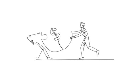Poster - animated self drawing of single continuous line drawing two businessman fighting over the big money 