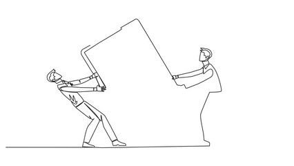 Poster - Animated self drawing of one line drawing two angry businessman fighting over the big clipboard. Useful to make it easier to check reports. Businessman conflict. Full length single line animation